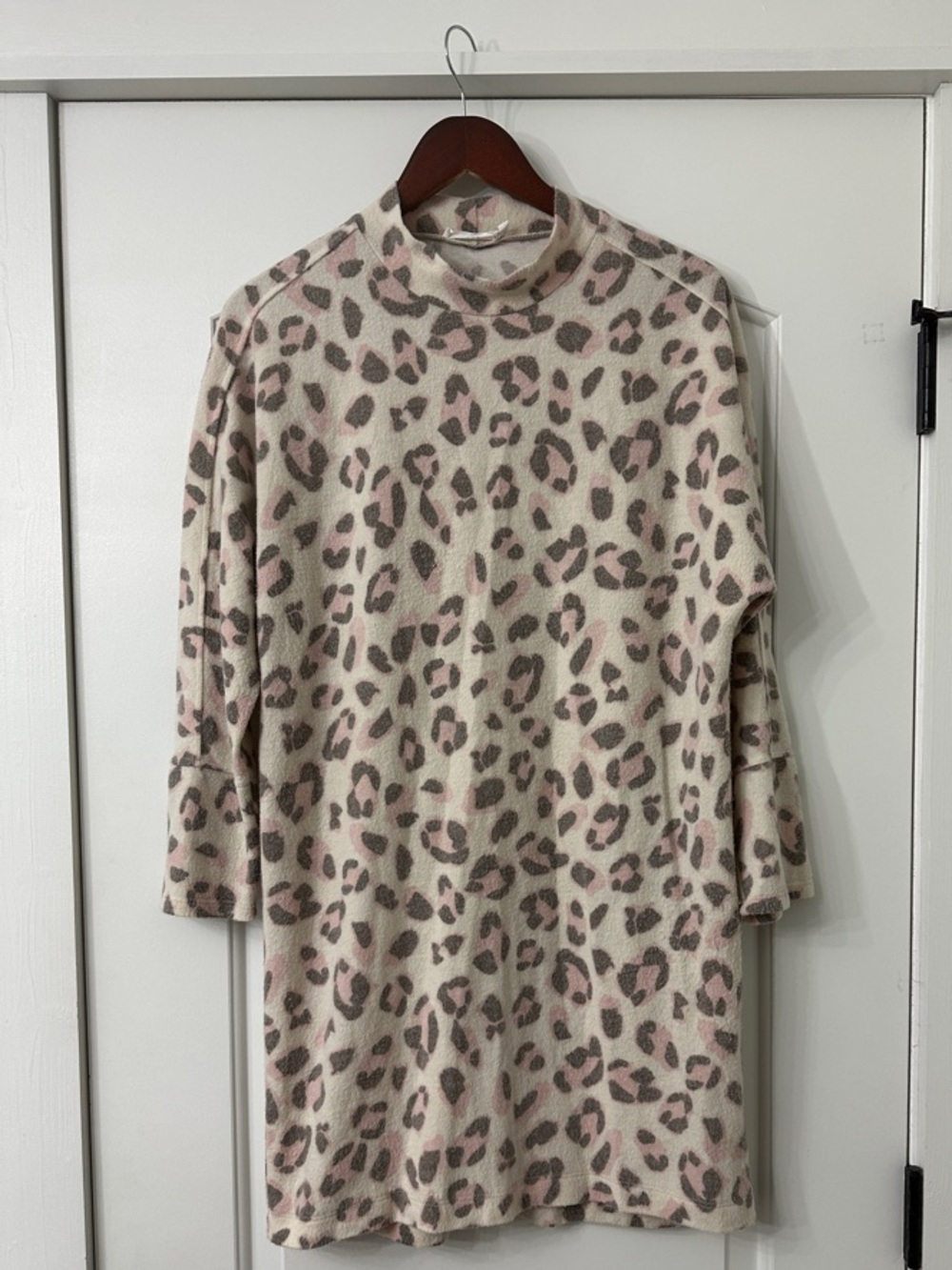 Lush Cream and Pink Leopard Print Long Sleeve Dress